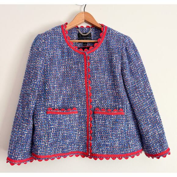 J Crew Lady Jacket Autumn Tweed Blue Red AR424 Preppy Colorful Womens Size 4 - Picture 1 of 11